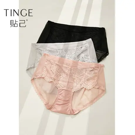 TINGE高腰大码蕾丝内裤女纯棉裆春夏性感中腰胖mm女士透气短裤图片