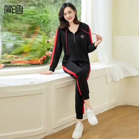 简涵大码女装2024新款两件套运动套装胖MM宽松休闲显瘦卫衣套装图片