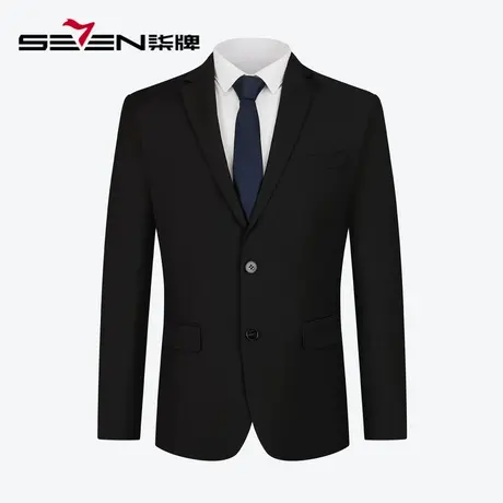 柒牌男装休闲西服春秋新款结婚新郎面试绅士平驳领黑色单西装外套图片