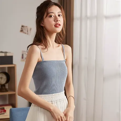 夏季吊带背心女内搭外穿无袖上衣打底衫针织纯欲小吊带美背白黑色图片