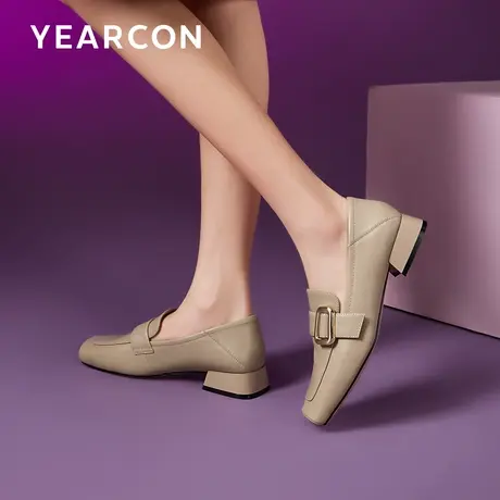 意尔康真皮乐福鞋女2025春款舒适英伦通勤一脚蹬单鞋妈妈鞋不累脚商品大图
