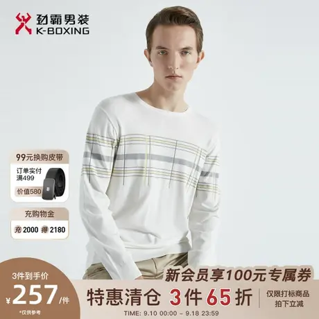 劲霸男装男士针织衫春季新款圆领撞色格子爸爸商务毛衣打底衫图片