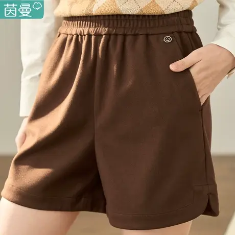 茵曼旗舰店松紧腰通勤纯色休闲直筒短裤女2023春冬新款阔腿裤靴裤商品大图