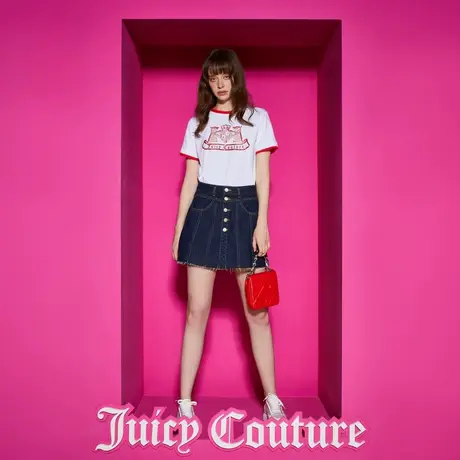 Juicy Couture橘滋23新款帅气简约扣直襟A字女牛仔短裤商品大图