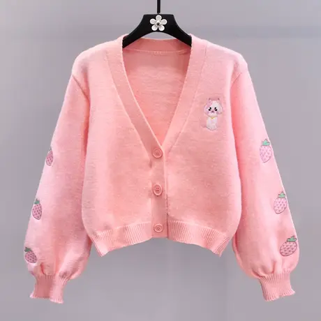 日系甜美卡通刺绣毛衣外套女秋冬2023新款时尚减龄短款针织开衫图片
