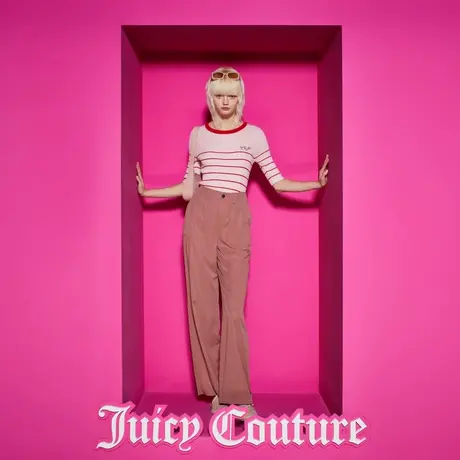 Juicy Couture橘滋2023新款甜美撞色条绣花女针织衫图片