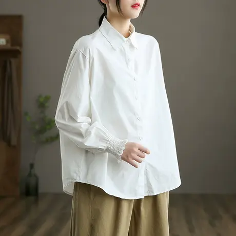 dza 文艺复古白色衬衫女士长袖休闲上衣显瘦新款秋季百搭外穿衬衣图片