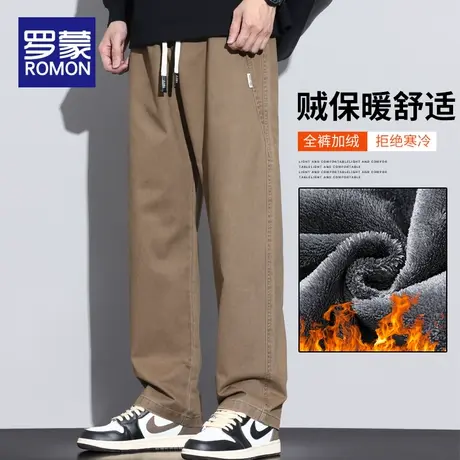 罗蒙男士休闲裤秋冬款2023新款宽松直筒男款冬季加绒加厚长裤子男商品大图