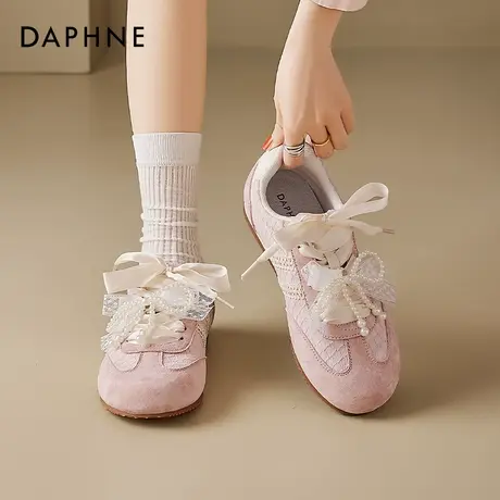 达芙妮粉色德训鞋女2025新款夏季轻薄透气休闲鞋芭蕾风阿软底甘鞋图片