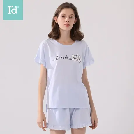 爱帝睡衣女棉质短袖短裤家居服套装夏薄款宽松透气印花外穿两件套图片