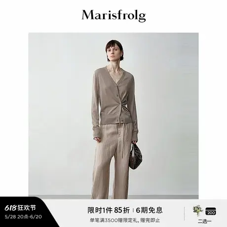 【轻密针织】玛丝菲尔秋单排扣沙丘色V领针织开衫外套图片