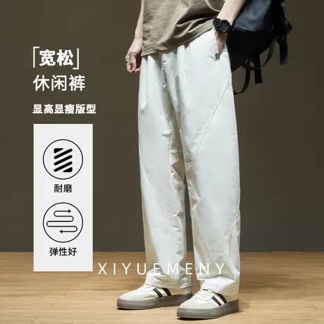 美式拼接直筒休闲裤男士夏季新款宽松百搭阔腿大码三防工装裤子男商品大图