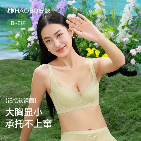 好波内衣女薄款胸罩软钢圈大胸显小胸罩杯里桑蚕丝舒适文胸HW2507商品大图