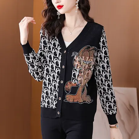 针织衫初秋上衣女新款早春秋季女装2023薄款毛衣外套女开衫设计感商品大图