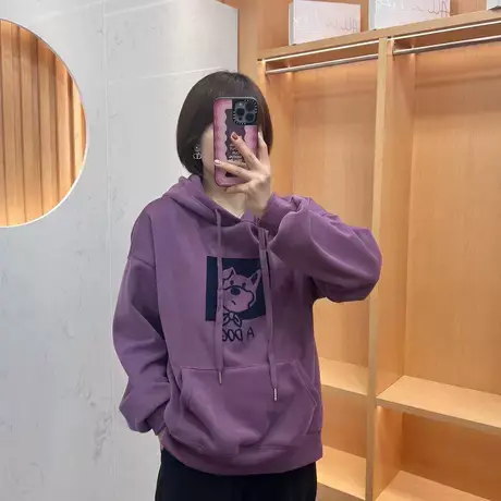 卡通印花短款连帽加绒卫衣女2023秋冬新款韩版宽松百搭小个子上衣商品大图