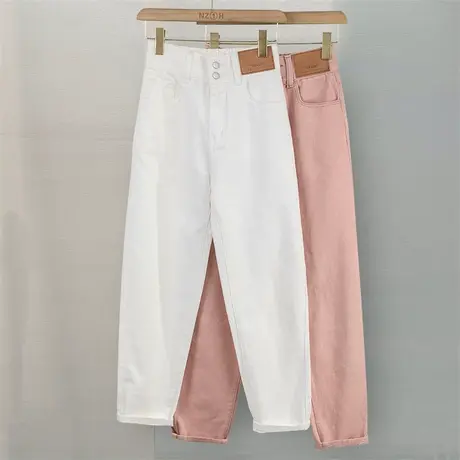 白色哈伦牛仔裤女夏季2023年新款设计感高腰显瘦修身小个子老爹裤图片