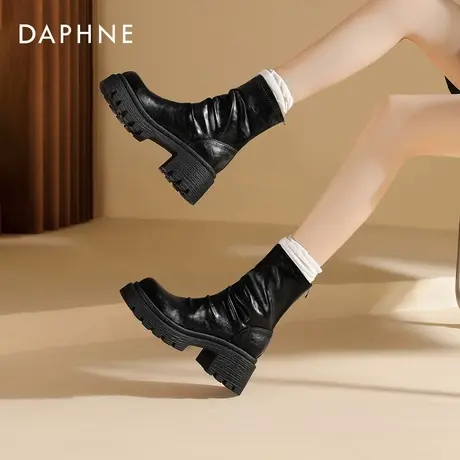 达芙妮厚底短靴女2025新款秋冬女鞋子瘦瘦靴女高跟马丁靴通勤皮鞋商品大图