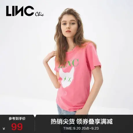 【商场同款】LINC金羽杰春夏新萌宠印花圆领短袖T恤女S212TS365商品大图