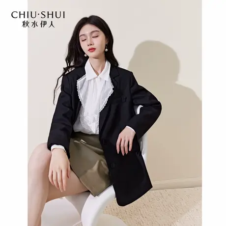 秋水伊人气质黑色西装外套女装秋季新款气质经典正肩西服正装上衣商品大图
