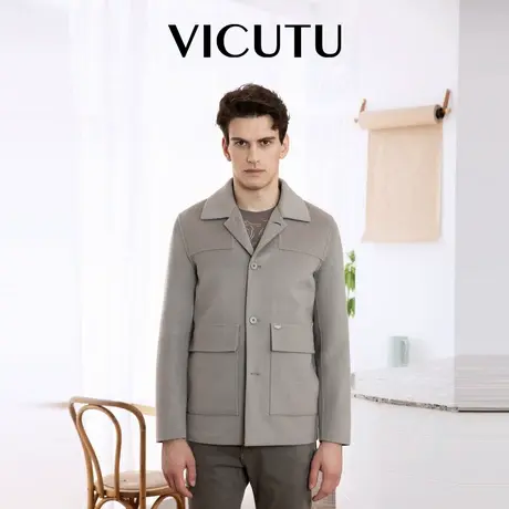 VICUTU威可多大衣男保暖绵羊毛商务休闲短款秋季外套图片