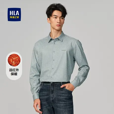 HLA/海澜之家远红外保暖长袖休闲衬衫25秋季新印花撞色条纹衬衣男商品大图