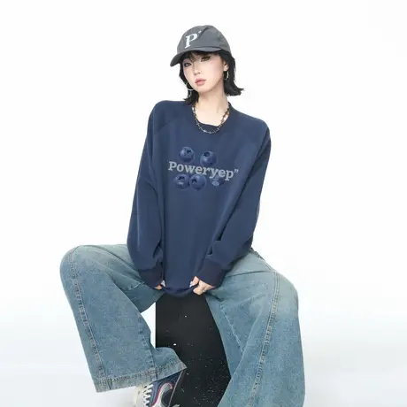 美式复古潮牌葡萄卫衣女2025春秋新款休闲宽松oversize套头上衣商品大图