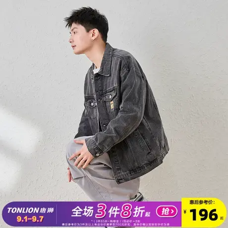 唐狮春秋新款牛仔外套男史努比后背印花户外休闲男士牛仔外套潮流商品大图