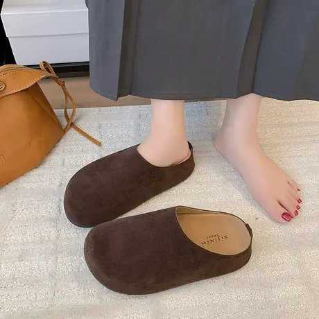 厚底百搭勃肯鞋女2025秋季新款外穿包头半拖鞋一脚蹬懒人防滑鞋子图片