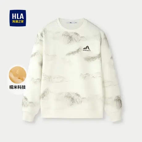 HLA/海澜之家糯米科技卫衣2025秋季新款圆领国风山水印花套头衫男商品大图