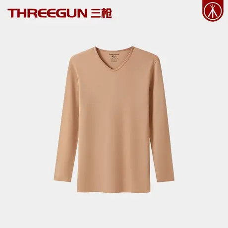 三枪抗静电100%全棉女士单件秋衣纯棉薄款保暖上衣长绒棉V领内衣商品大图