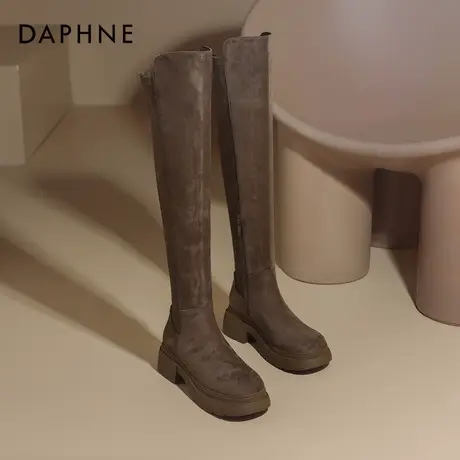 达芙妮长筒过膝靴女2026冬季新款加绒美拉德长靴高筒厚底骑士靴子图片