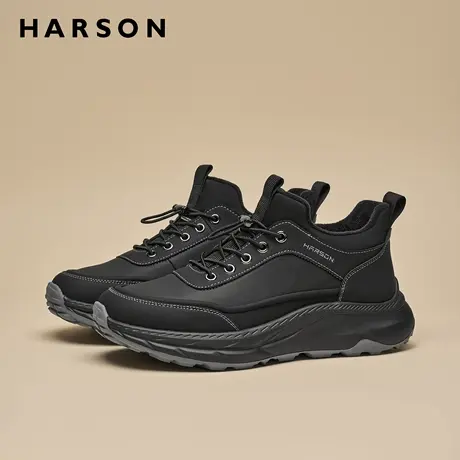 哈森男鞋冬季加绒棉鞋保暖真皮运动鞋男士休闲高帮皮鞋男专柜同款商品大图