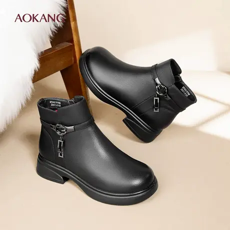 奥康 女鞋2025冬季新款时尚加绒女靴粗跟防滑保暖妈妈棉鞋N图片