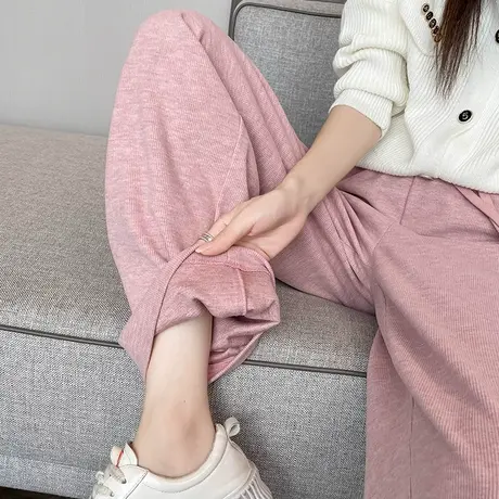 粉色加厚羊绒阔腿裤女秋冬季新款高腰垂感欧棉绒小个子休闲直筒裤商品大图