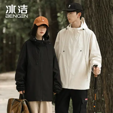 冰洁男女秋冬季户外冲锋衣2023新款连帽登山服情侣防风男士外套XT商品大图