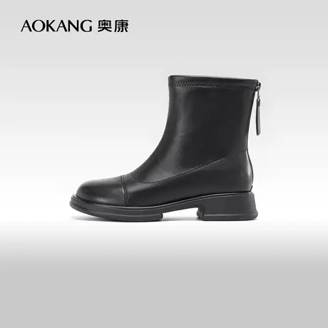 奥康女鞋 2023冬季新款时尚拼色保暖加绒女士中筒靴子简约百搭潮图片
