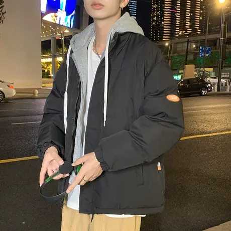羽绒棉袄子男士冬季款宽松加厚面包服假两件晋江立领棉衣外套马甲图片