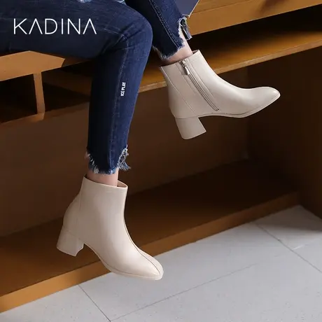卡迪娜新款商务通勤女鞋中跟羊皮革时装靴女靴KA221566图片