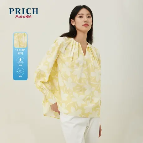 莱赛尔面料PRICH23春秋新款花卉印花圆领廓形套头上衣女商品大图