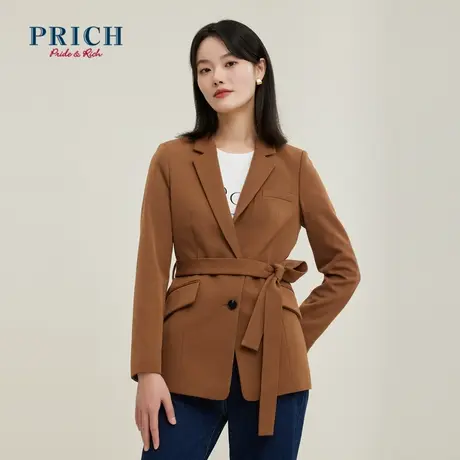 PRICH西装新品秋冬新款抓毛保暖可拆卸腰带收腰外套女商品大图
