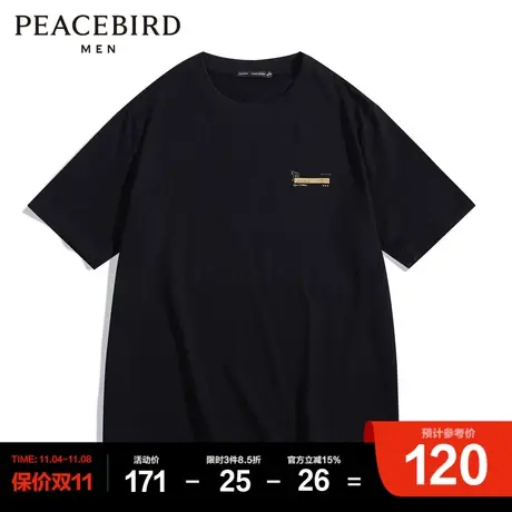 太平鸟男装 刺绣短袖T恤男士商品大图