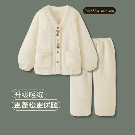 睡衣女款秋季2023年新款甜美加厚保暖珊瑚绒冬季家居服秋冬套装商品大图