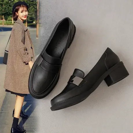 【100%真皮】小皮鞋厚底女2023新款单鞋英伦风春秋正装黑色乐福鞋商品大图