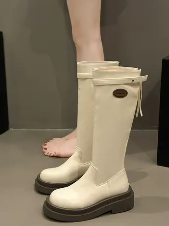 爆款长靴女2023年秋季新款时尚百搭复古洋气厚底不过膝瘦瘦靴潮图片