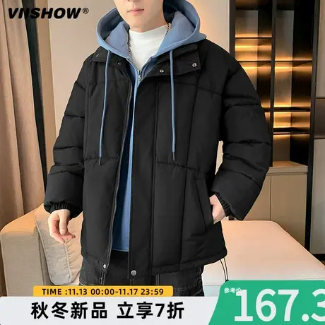 VIISHOW假两件棉衣男冬季潮牌加厚保暖连帽羽绒棉服宽松休闲外套商品大图