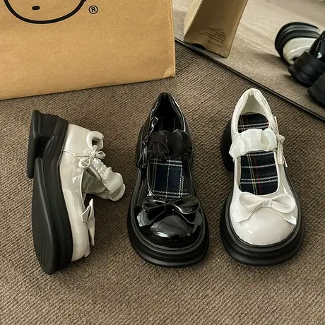 玛丽珍鞋女夏季厚底增高蝴蝶结大头可爱配裙子Lolita日系jk小皮鞋商品大图