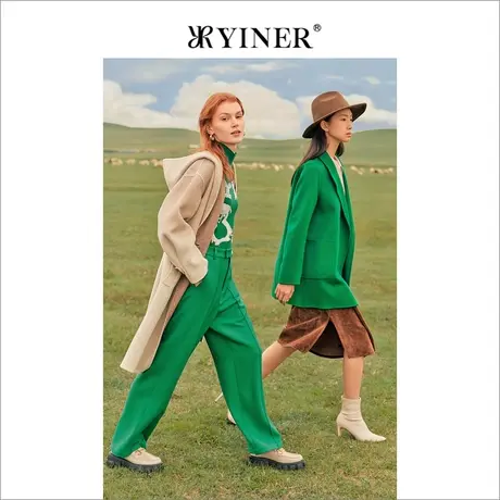YINER音儿专柜女装2022冬季新款通勤阔腿羊毛休闲裤直筒长裤商品大图