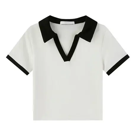 V领短袖正肩t恤女夏季2023年新款polo衫别致上衣设计感小众ins潮商品大图