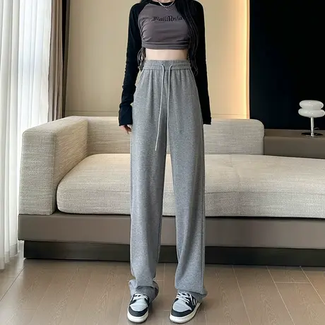 羊绒窄版阔腿裤女秋冬季高腰显瘦宽松垂感直筒休闲加厚针织拖地裤图片
