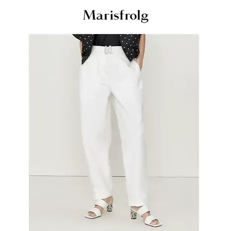 【言选好物】玛丝菲尔夏新款纯棉时尚百搭白色垂感显瘦简约休闲裤商品大图
